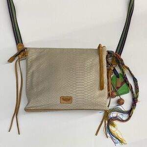 Viva Consuela Cream and Brown Textured Crossbody Bag with Accents